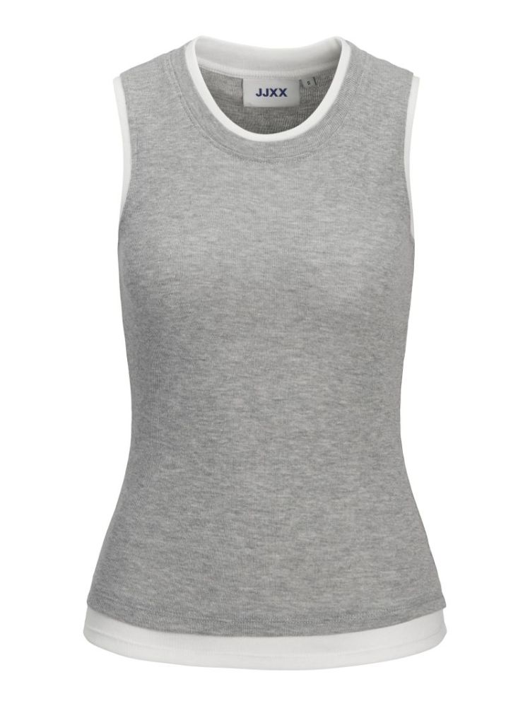 JXHENNA STR SL CONTRAST TOP LIGHT GREY MELA