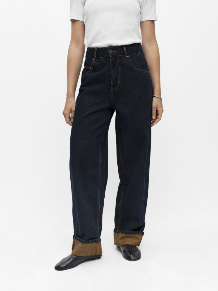 OBJISIRA HW STRAIGHT LOOSE JEA DARK BLUE DENIM