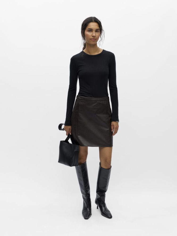 OBJLIVA HW SHORT SKIRT SEAL BROWN