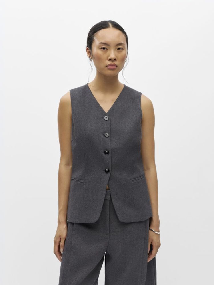 OBJKAVIN RE WAISTCOAT DARK GREY MELAN