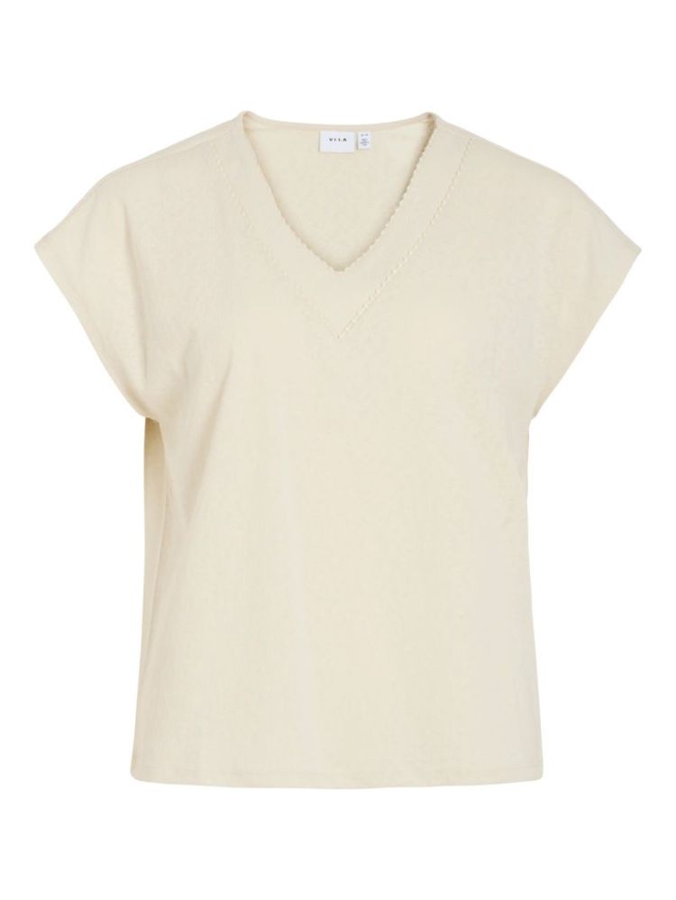 VIMONIRA V-NECK SS TOP BIRCH:BAKED CLA